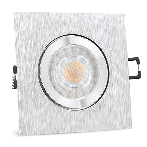 SSC-LUXon QW-2 Einbau Deckenstrahler GU10 LED - inkl. GU10 LED neutralweiß 6W wechselbar - Aussen & Bad Deckenspot eckig gebürstet IP44 von SSC-LUXon