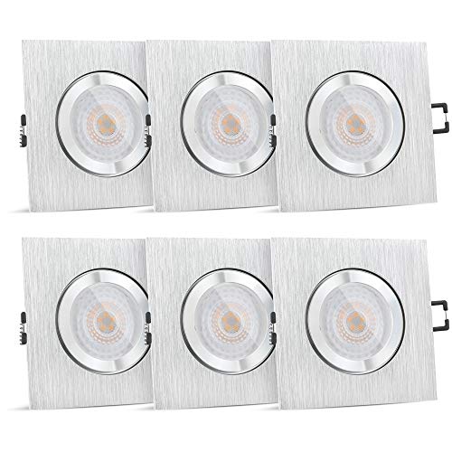 SSC-LUXon QW-2 LED Einbaustrahler Bad 6er Set IP44 flach gebürstet - fourSTEP Leuchtmittel ''Dimmen ohne Dimmer'' 5W warmweiß' von SSC-LUXon