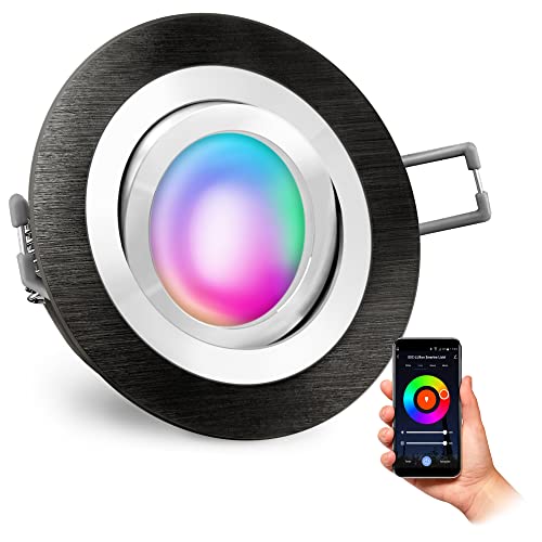 SSC-LUXon RF-2 Design RGB LED Einbauspot schwarz schwenkbar inkl. Smart WLAN GU10 - Einbau Licht kompatibel mit Alexa, Siri & Google von SSC-LUXon