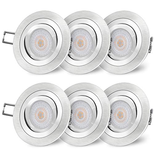 SSC-LUXon RF-2 Einbauleuchte LED flach Set Dimmen ohne Dimmer fourSTEP 5W neutralweiß - 6x Einbaustrahler Alu 230V schwenkbar von SSC-LUXon