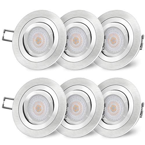 SSC-LUXon RF-2 Einbauleuchte LED flach Set Dimmen ohne Dimmer fourSTEP 4W neutralweiß - 6x Einbaustrahler Alu 230V schwenkbar von SSC-LUXon