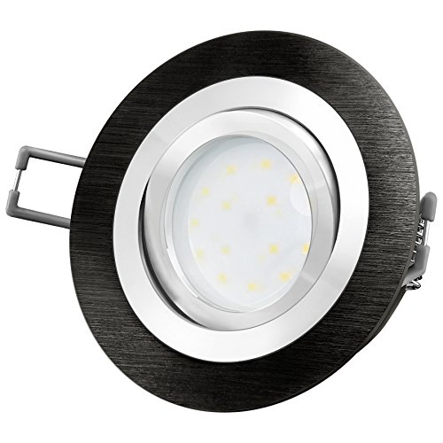 SSC-LUXon RF-2 Einbauspot flach rund für 230V schwarz gebürstet - Strahler dimmbar ohne Dimmer mit fourSTEP LED Modul 4W neutralweiß von SSC-LUXon