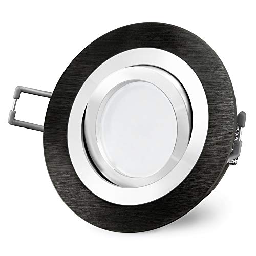 SSC-LUXon RF-2 LED Einbauspot rund in Alu schwarz gebürstet - mit Milky LED GU10 4W warmweiß 230V - Einbaustrahler schwenkbar von SSC-LUXon