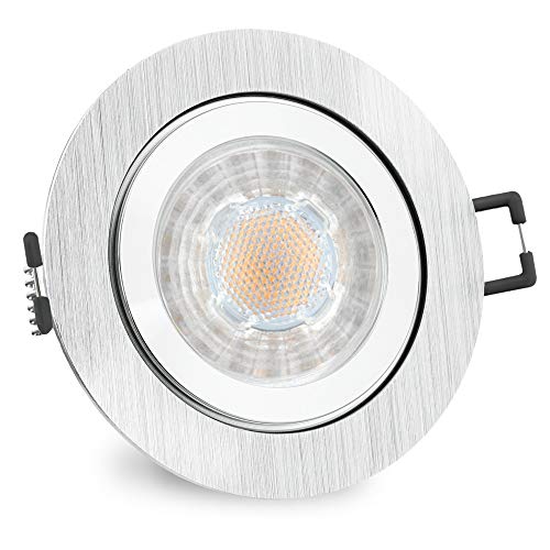 SSC-LUXon RW-2 Bad Einbaustrahler GU10 LED dimmbar - mit tauschbarem LED GU10 7W warmweiß dim - Spot rund gebürstet IP44 für Bad & Außen von SSC-LUXon