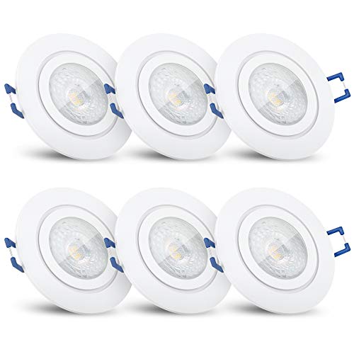 SSC-LUXon RW-2 Bad LED Einbaustrahler flach 30mm Set mit fourSTEP 5W warmweiß - Dimmen ohne Dimmer IP44 6x Einbauspot weiß 230V von SSC-LUXon