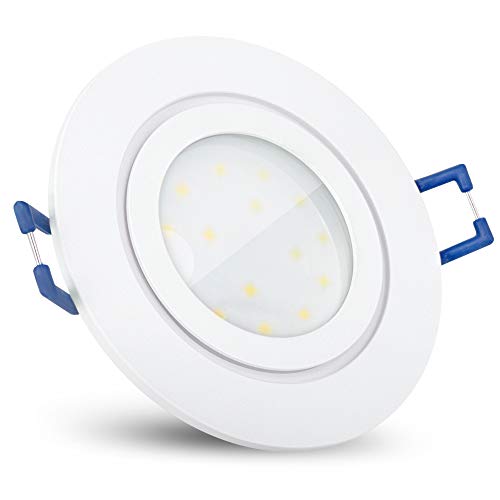 SSC-LUXon RW-2 Einbauspot LED 230V dimmbar für Bad & Außen IP44 - LED 4W warmweiß wechselbar - flacher Deckenspot weiß rund von SSC-LUXon