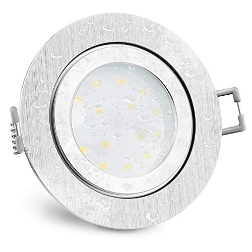 SSC-LUXon RW-2 LED Bad Einbaustrahler flach 230V rund Alu gebürstet IP44 inkl. fourSTEP Dim dimmbar ohne Dimmer mit 4W warmweiß von SSC-LUXon