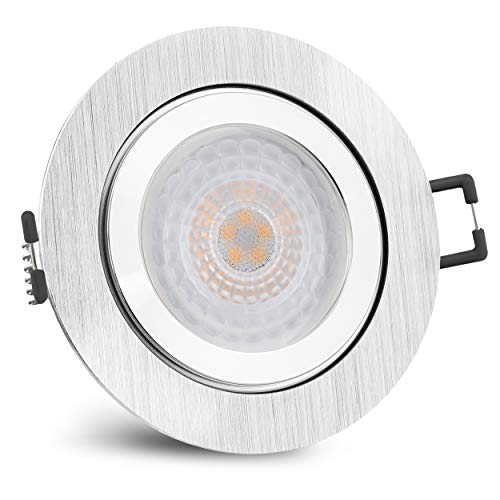 SSC-LUXon RW-2 LED Badeinbaustrahler ultra flach mit fourSTEP Dimmbar ohne Dimmer 5W neutralweiß - Spot eckig gebürstet IP44 von SSC-LUXon