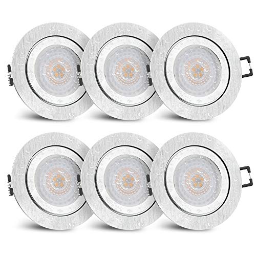 SSC-LUXon RW-2 LED Einbaustrahler Set flach IP44 mit fourSTEP ''Dimmen ohne Dimmer'' 5W warmweiß - 6x Einbauspot rund gebürstet' von SSC-LUXon