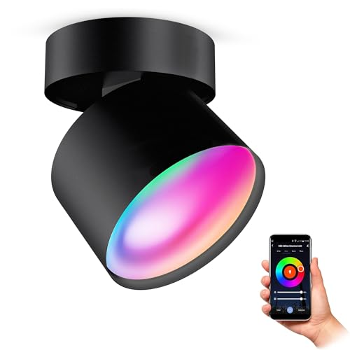 SSC-LUXon SAMU Decken Aufbauspot schwarz schwenkbar - mit Smart GX53 LED 6W RGB CCT WLAN - Strahler kompatibel mit Alexa, Siri & Google von SSC-LUXon