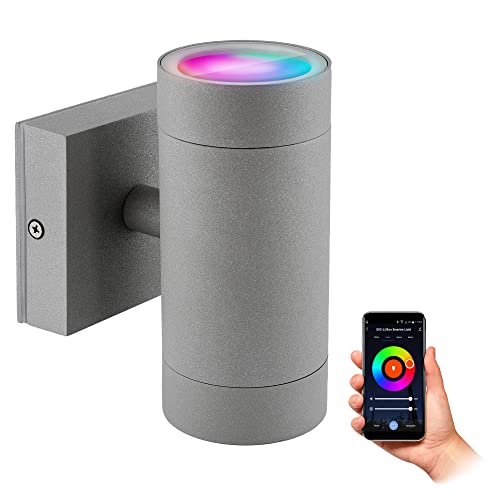 SSC-LUXon Smarte Wandlampe Aussen anthrazit IP54 inkl. 2x Smart WiFi RGB GU10 LEDs (steuerung per App & Sprache) - Außen Wandleuchte Up Down von SSC-LUXon