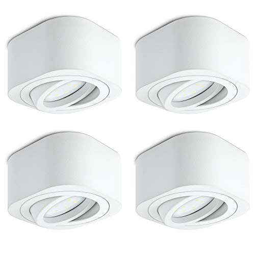 SSC-LUXon TEARA Aufbaustrahler LED flach 4er Set weiß schwenkbar - tauschbares LED 4W neutralweiß 230V - Deckenspot Aufbau von SSC-LUXon
