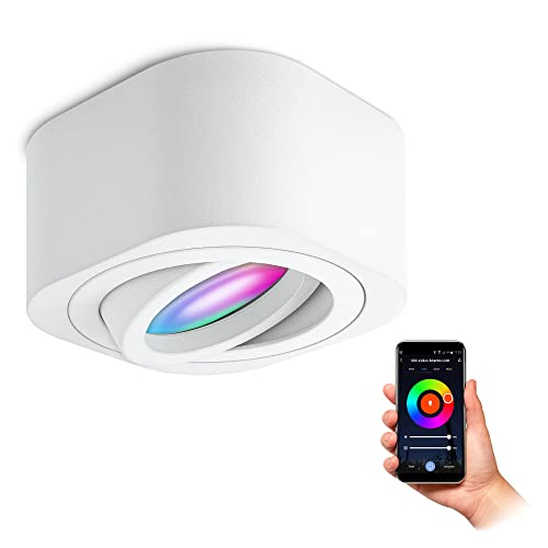 SSC-LUXon TEARA Aufbaustrahler flach weiß schwenkbar inkl. Smart RGB+ WLAN LED - Spot Deckenstrahler kompatibel mit Alexa, Siri & Google von SSC-LUXon