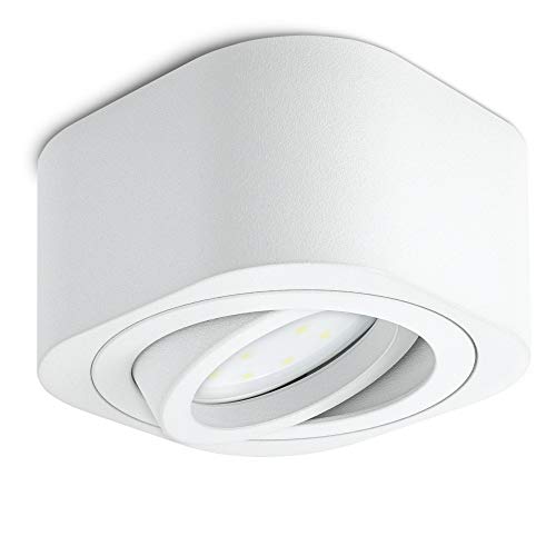 SSC-LUXon TEARA LED Aufbauspot weiß, flach & schwenkbar - inkl. wechselbarem LED Modul 4W warmweiß 230V- Mini Aufbauleuchte von SSC-LUXon