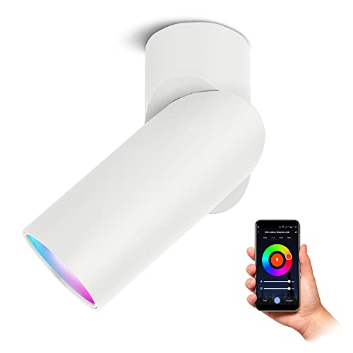 SSC-LUXon TOBI-L Aufbaustrahler weiß schwenkbar inkl. Smart RGB+ GU10 LED Lampe - Aufbauspot WLAN kompatibel mit Alexa, Siri & Google von SSC-LUXon