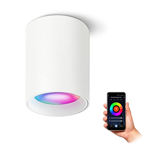 SSC-LUXon TOBI-S Mini Aufbauspot rund weiß inkl. Smart RGB+ GU10 LED Lampe - WiFi Aufbau LED Spot kompatibel mit Alexa, Siri & Google von SSC-LUXon