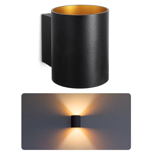 SSC-LUXon TUANI Wandleuchte Innen schwarz rund - Gold Design Wandlampe Up Down Leuchte inkl. 1x G9 LED Lampe 2W warmweiß von SSC-LUXon