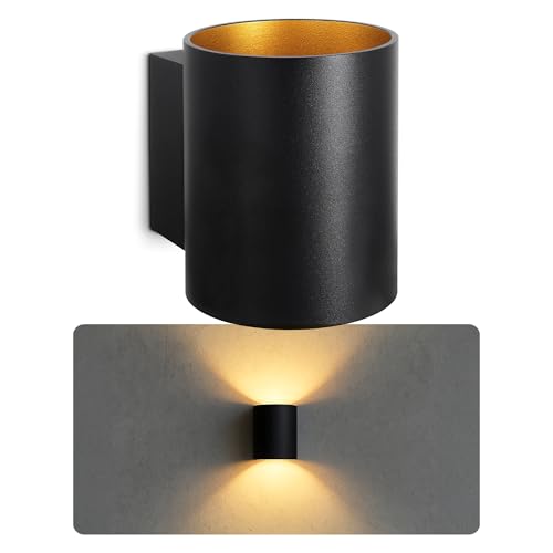 SSC-LUXon TUANI Wandleuchte Innen schwarz rund - Gold Design Wandlampe Up Down Leuchte inkl. 1x G9 LED Lampe 3W warmweiß von SSC-LUXon