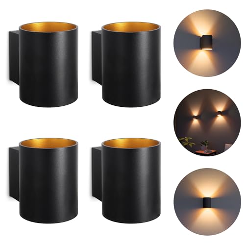 SSC-LUXon TUANI Wandleuchten 4 Stück Innen schwarz rund - Gold Design Wandlampe Up Down Leuchte inkl. 1x G9 LED Lampe warmweiß von SSC-LUXon