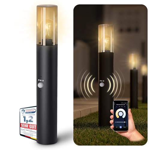 SSC-LUXon VARDA Garten Standleuchte mit Bewegungsmelder & Dämmerungssensor LED Smart Alexa Lampe E27 warmweiß bis kaltweiß Wegeleuchte von SSC-LUXon