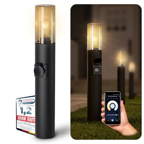 SSC-LUXon VARDA Wegeleuchte Außen Steckdose inkl. LED Smart WiFi Alexa Glühbirne E27 dimmbar CCT - Außenleuchte Stromanschluss 230V von SSC-LUXon