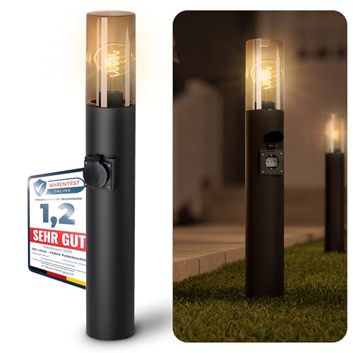 SSC-LUXon VARDA Wegeleuchte Außen mit Steckdose inkl. LED E27 Glühbirne Filament extra warm - Außenleuchte mit Stromanschluss 230V von SSC-LUXon
