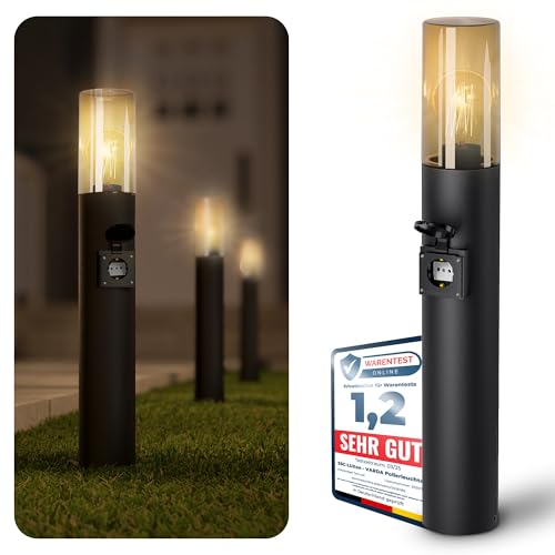SSC-LUXon VARDA Wegeleuchte Außen mit Steckdose inkl. LED E27 Glühbirne warmweiß 4W - Energiesäule Stromsäule mit Licht IP44 230V von SSC-LUXon