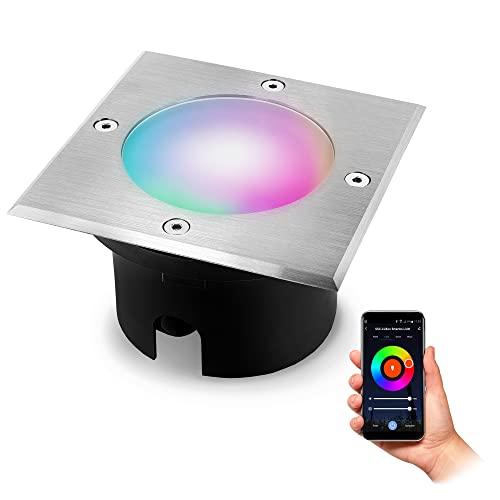 SSC-LUXon VIROK Bodeneinbauleuchte LED außen flach mit Smart RGB+ Leuchtmittel WiFi - Bodenspot befahrbar kompatibel mit Alexa, Siri & Google von SSC-LUXon