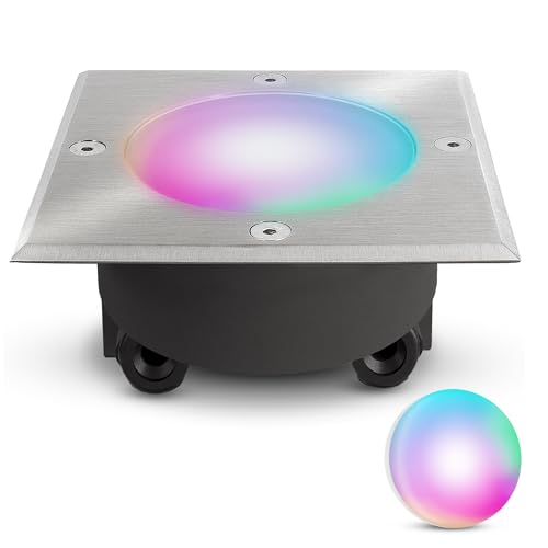 SSC-LUXon VIROK Bodeneinbauleuchte LED außen flach mit Smart RGB+ Leuchtmittel WiFi - Bodenspot befahrbar kompatibel mit Alexa, Siri & Google von SSC-LUXon