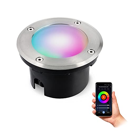 SSC-LUXon VISKOS Bodeneinbaustrahler Aussen flach LED mit Smart Leuchtmittel WLAN RGB - Bodenstrahler befahrbar kompatibel mit Alexa, Siri & Google von SSC-LUXon