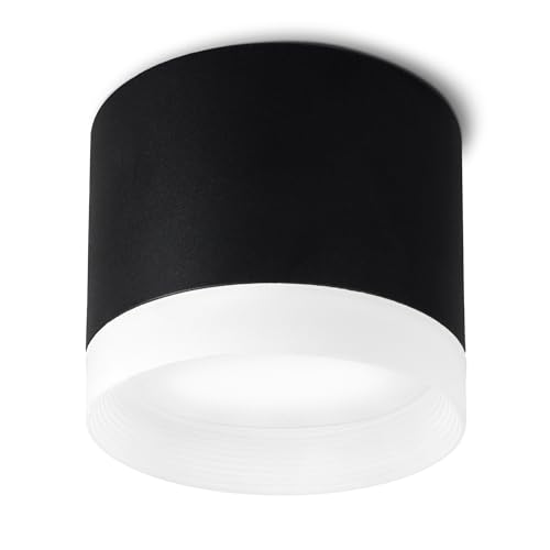 SSC-LUXon VORA Deckenspot flach rund mit Leuchtrand - Aufbaustrahler innen in matt schwarz inkl. GX53 LED 3W neutralweiß 230V von SSC-LUXon