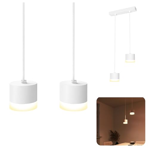 SSC-LUXon VORA Design Hängeleuchte 2-flammig weiß mit Lichtrand - Pendellampe Wohnzimmer hängend inkl. GX53 LEDs warmweiß 6W dimmbar von SSC-LUXon