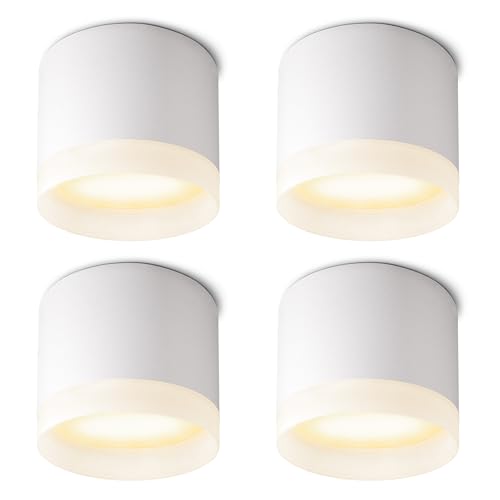 SSC-LUXon VORA LED Aufbaulampe rund matt weiß 4 Stück - Deckenleuchte Wohnzimmer mit Leuchtrand inkl. dimmbar GX53 LED warmweiß 6W von SSC-LUXon