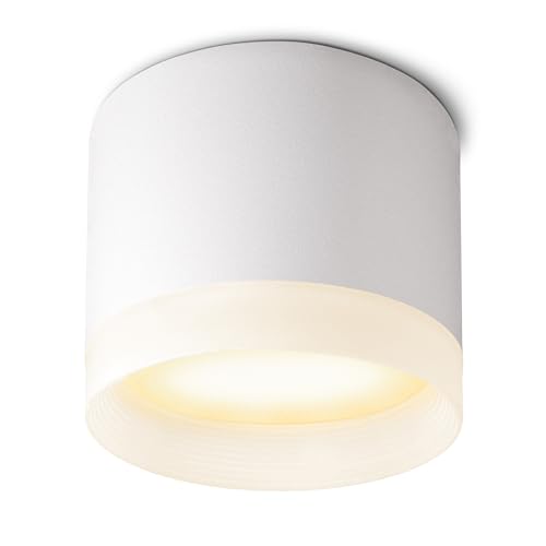 SSC-LUXon VORA LED Aufbaulampe rund matt weiß - Deckenleuchte Wohnzimmer mit Leuchtrand inkl. dimmbar GX53 LED warmweiß 6W von SSC-LUXon