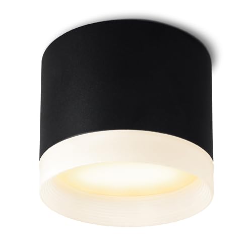 SSC-LUXon VORA Spot Deckenlampe schwarz rund mit Design Leuchtring - moderne Aufputzleuchte flach mit GX53 LED 3W warmweiß von SSC-LUXon