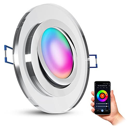SSC-LUXon WiFi Glas Einbauleuchte dimmbar & schwenkbar 230V mit Smart RGB+ Lampe - Downlight kompatibel mit Alexa, Siri & Google von SSC-LUXon