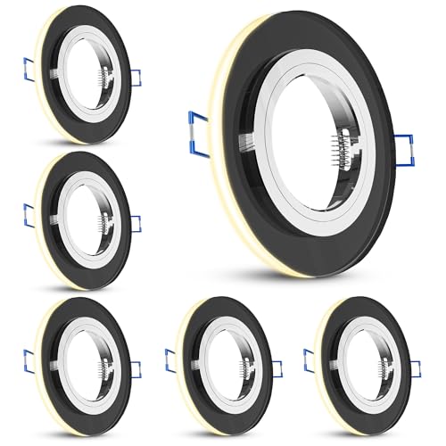 SSC-LUXon YAPU 6 Stück Einbauspot mit LED Ring schwarz rund - spiegelnde Einbau Deckenleuchten für GU10 / Module inkl. Fassung von SSC-LUXon