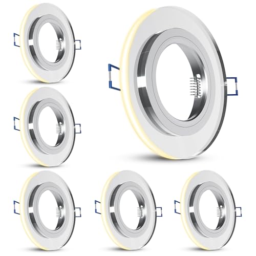SSC-LUXon YAPU 6er Pack Glas Einbaustrahler mit LED Ring in rund silber spiegelnd - Einbauleuchte für GU10 / Module inkl. Fassung von SSC-LUXon