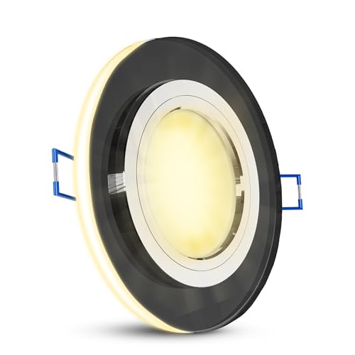 SSC-LUXon YAPU Glas Downlight mit LED Ring schwarz spiegelnd rund - GU10 Einbauspot inklusive LED Leuchtmittel 3W warmweiß 230V von SSC-LUXon