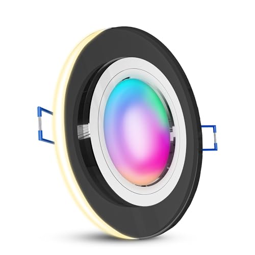 SSC-LUXon YAPU Glas Einbauspot flach mit LED Ring in schwarz spiegelnd - Einbaulampe mit WLAN LED Lampe Smart RGB CCT dimmbar von SSC-LUXon