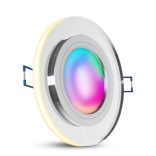 SSC-LUXon YAPU Glas Einbaustrahler mit LED Ring in rund silber spiegelnd - flache Einbauleuchte mit LED Lampe Smart RGBW dimmbar von SSC-LUXon