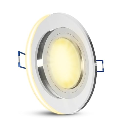 SSC-LUXon YAPU Glas Einbaustrahler mit LED Ring in rund silber spiegelnd - flache Einbauleuchte mit LED Modul 4w warmweiß 230V von SSC-LUXon