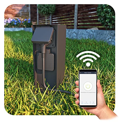 SSC-LUXon ZAVO Outdoor Steckdosensäule WLAN schwarz mit 2 Steckdosen - Smarte Außensteckdose IP44 kompatibel mit Amazon Alexa von SSC-LUXon