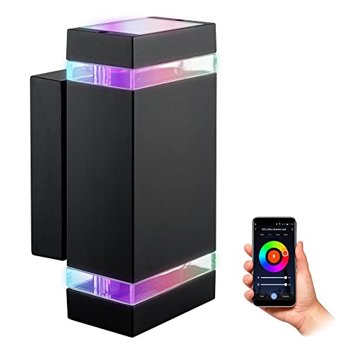 SSC-LUXon ZORA Wand Außenleuchte LED Up & Down IP44 mit 2x Smarthome GU10 RGB WLAN (steuerung per App & Sprache) - Wandleuchte schwarz eckig von SSC-LUXon