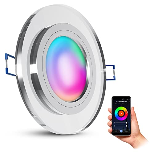 SSC-LUXon flache WiFi Einbauleuchte dimmbar aus Glas 230V inkl. Smart RGB+ Lampe - Downlight kompatibel mit Alexa, Siri & Google von SSC-LUXon