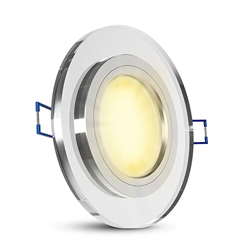 SSC-LUXon flacher Design Glas Einbaustrahler inklusive fourSTEP LED Leuchtmittel 4W warmweiß 230V - Einbau Deckenleuchte rund silber von SSC-LUXon