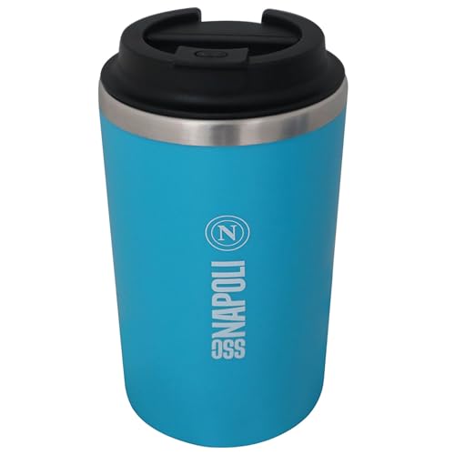 SSC Napoli Reisebecher aus Edelstahl, luftdichter Deckel, faltbarer Ring, 350 ml von SSC NAPOLI