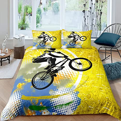 Bettwäsche 135x200， 3D BMX Bettwäsche Set Weich Bequem 100% Mikrofaser Bettbezug mit 2 Kissenbezug 80x80 cm 3 Teiliger Bettbezüge Set für Kinder Jungen Mädchen von SSCDDC