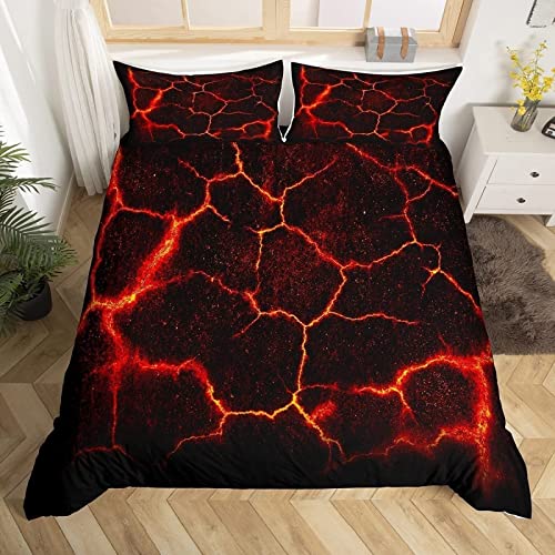 Bettwäsche 135x200 Rot, 3D Lava-Crackle Bettbezug Weich Bequem 100% Mikrofaser Bettwäsche Set mit 2 Kissenbezug 80x80 cm, 3 Teiliger Bettbezüge Set für Kinder Jungen Mädchen von SSCDDC