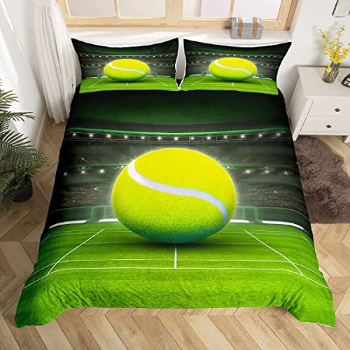 Bettwäsche 135x200 cm GrüNes Tennis Weiche Atmungsaktive Mikrofaser 3 teilig Bettwäsche-Sets 3D Bettbezug und 2 Kissenbezug 80x80 cm mit Reißverschluss von SSCDDC